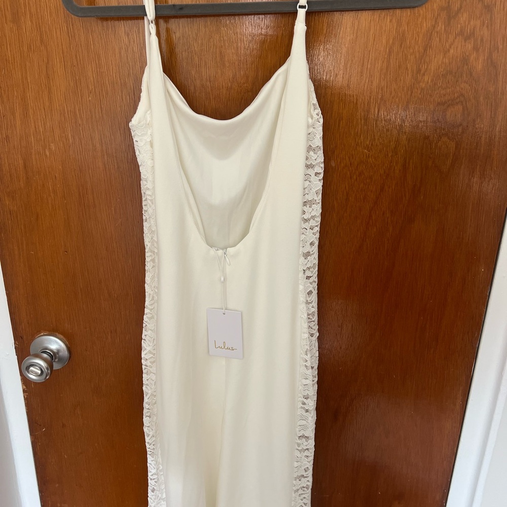 Lulu's White Backless Lace-Panel Spaghetti-Strap Gown - Picture 2 of 5